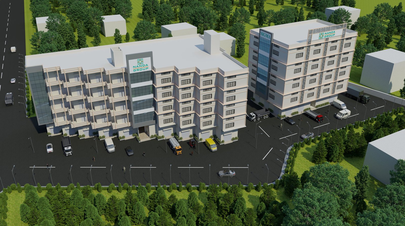 Aerial view of Sigma Industrial Premises Developed by Nanda Group located at Sativali in Vasai east