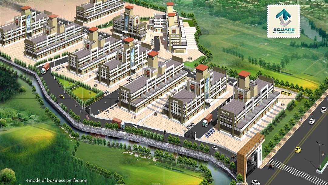 Aerial render of Square Industrial Park by Nanda Group Vasai